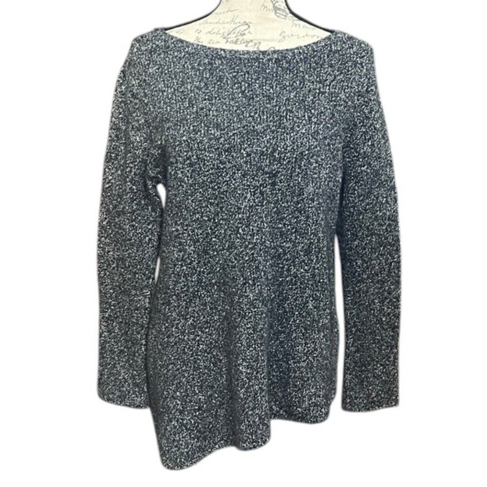 J. Jill Pure Jill Gray Marled Wool Blend Boatneck Sweater Asymmetrical Hem NWOT